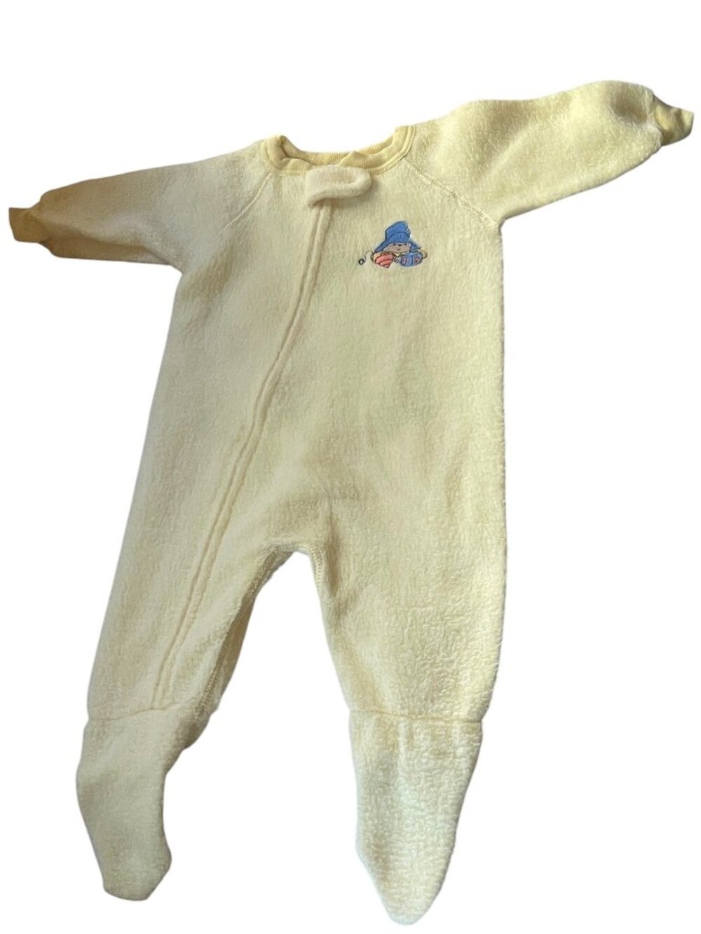 Vintage Paddington Bear Yellow Fleece Footed Baby Sleeper Made in USA
